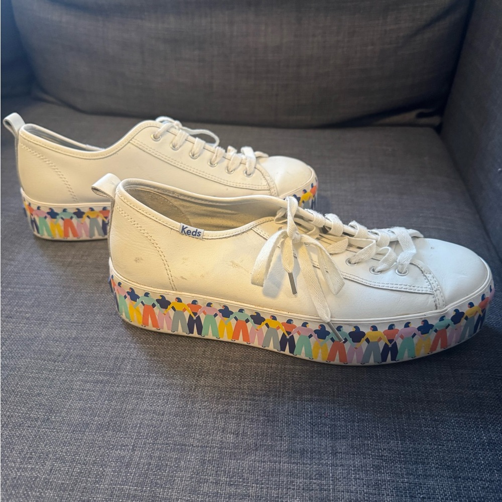 Keds White Platform Sneakers SPECIAL EDITION Multicolor People Motif - Picture 5 of 6